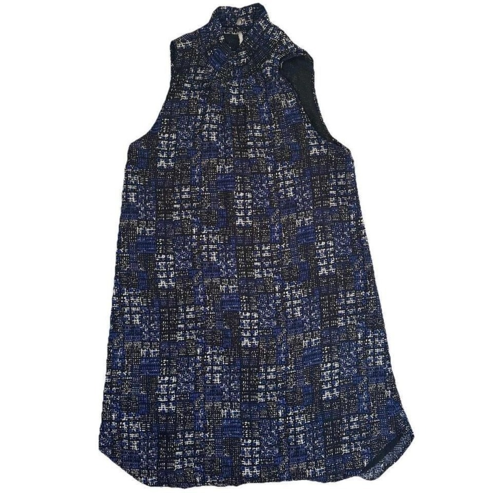 Puella Blue Black Geometric Abstract Mock Neck Sleeveless Mini Shift Dress M